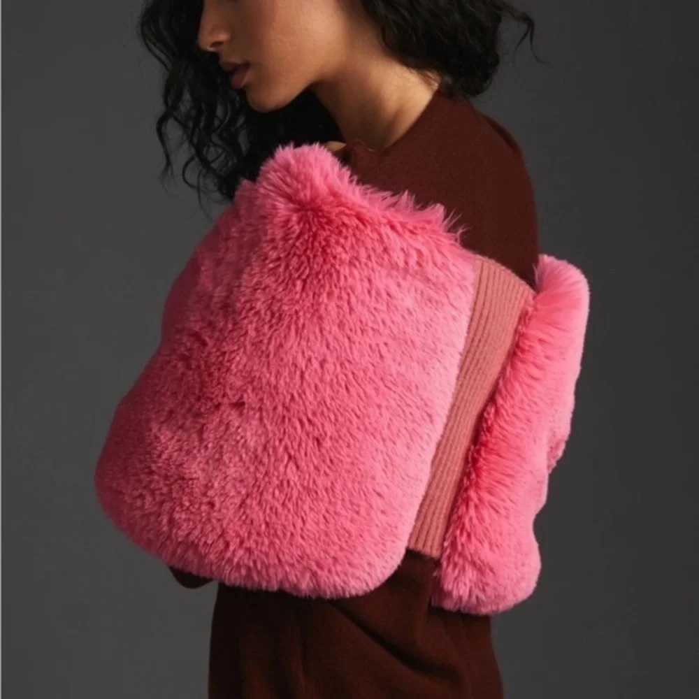Anthropologie Maeve Pink faux fur scarf wrap one size new without tags arm warme